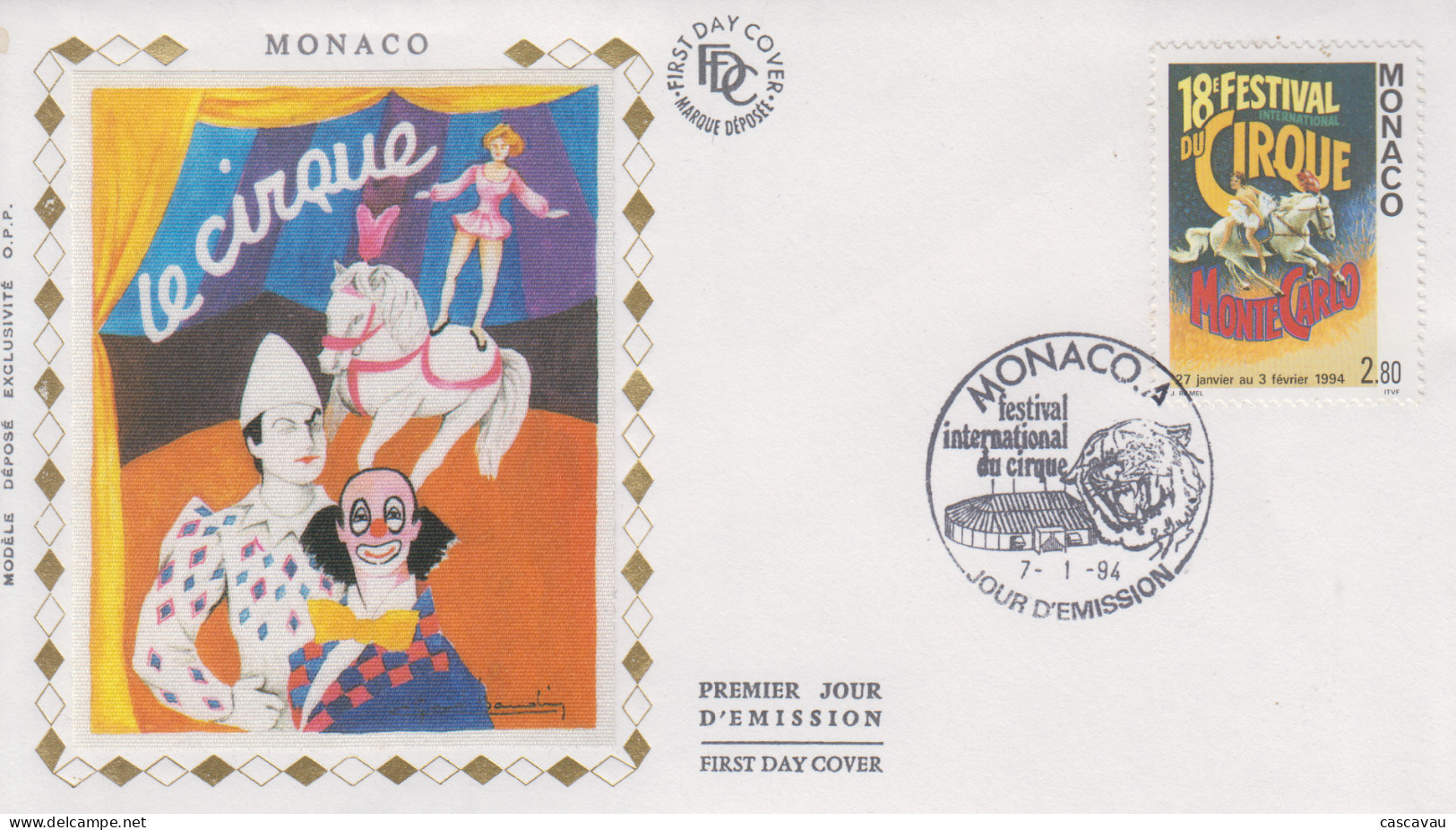 Enveloppe  FDC  1er  Jour   MONACO    18éme  FESTIVAL  INTERNATIONAL  Du  CIRQUE    1994 - Circus