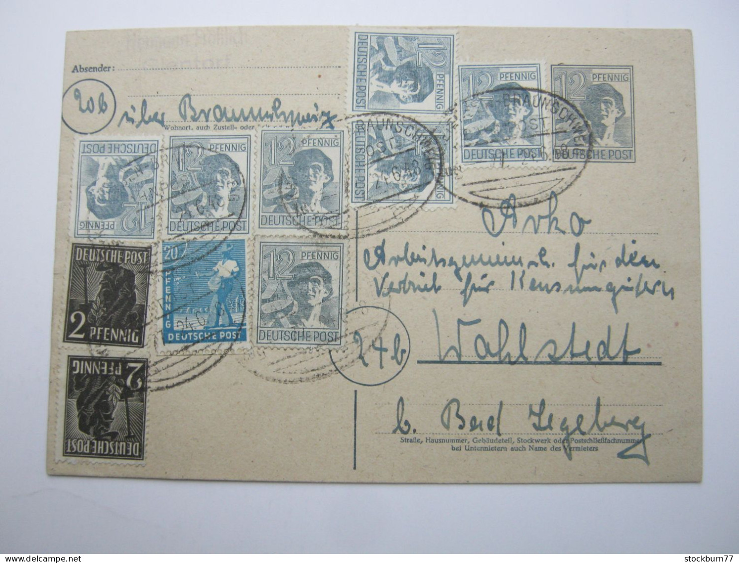 1948 , BAHNPOST : Rheinhausen - Braunschweig , Ganzsache Aus Glentorf - Postwaardestukken