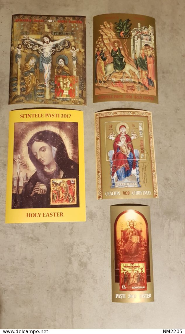 ROMANIA PAINTINGS RELIGIOUS 5 MINIATURE SHEETS USED - Oblitérés