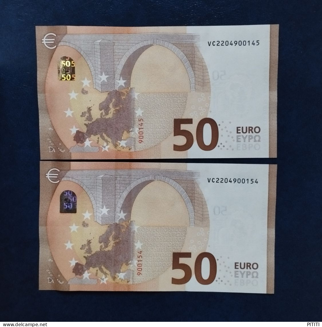 EURO SPAIN 50 V020A1 VC LAGARDE UNC, PAIR CORRELATIVE RADAR2 - 50 Euro