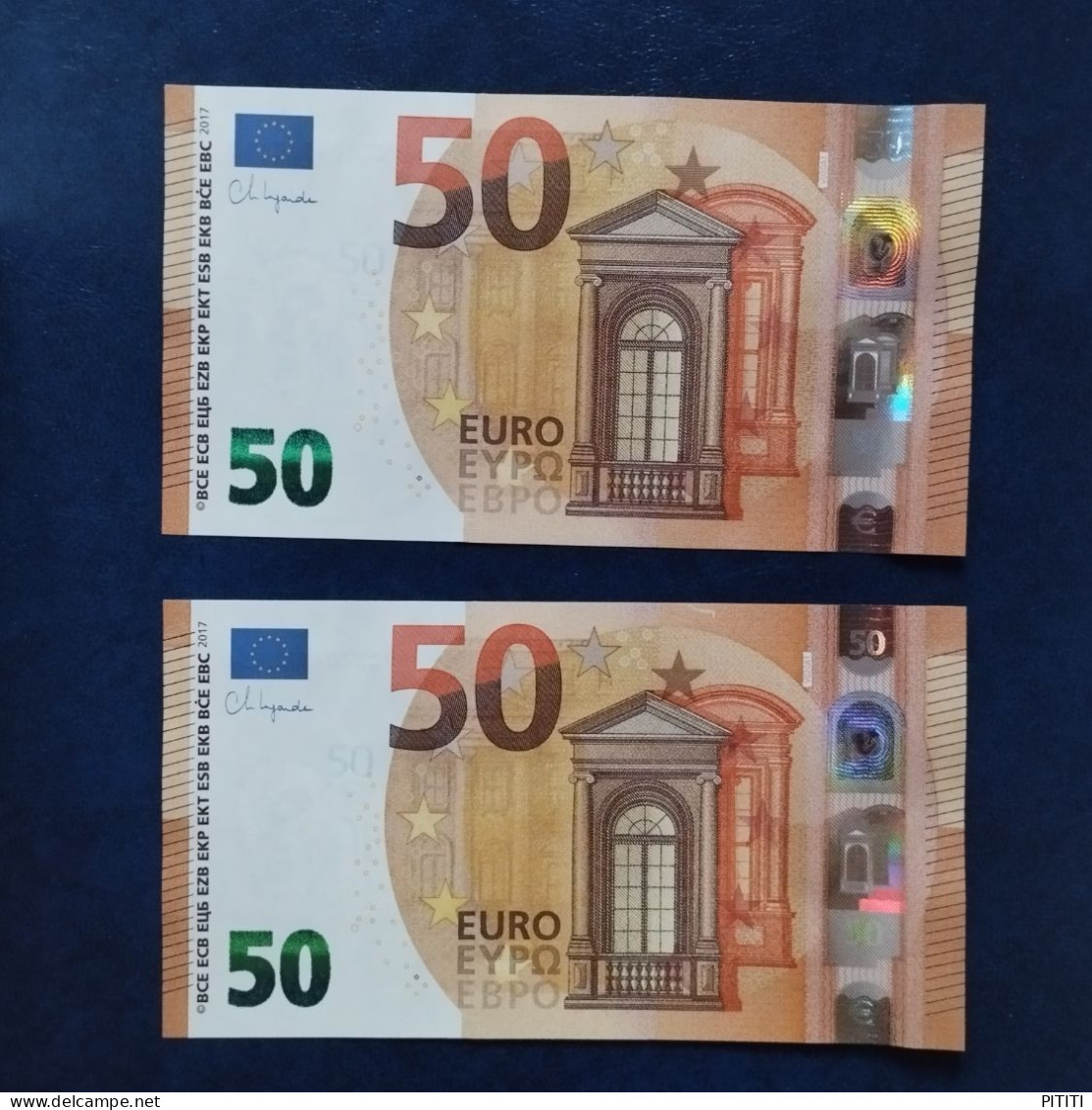 EURO SPAIN 50 V020A1 VC LAGARDE UNC, PAIR CORRELATIVE RADAR2 - 50 Euro