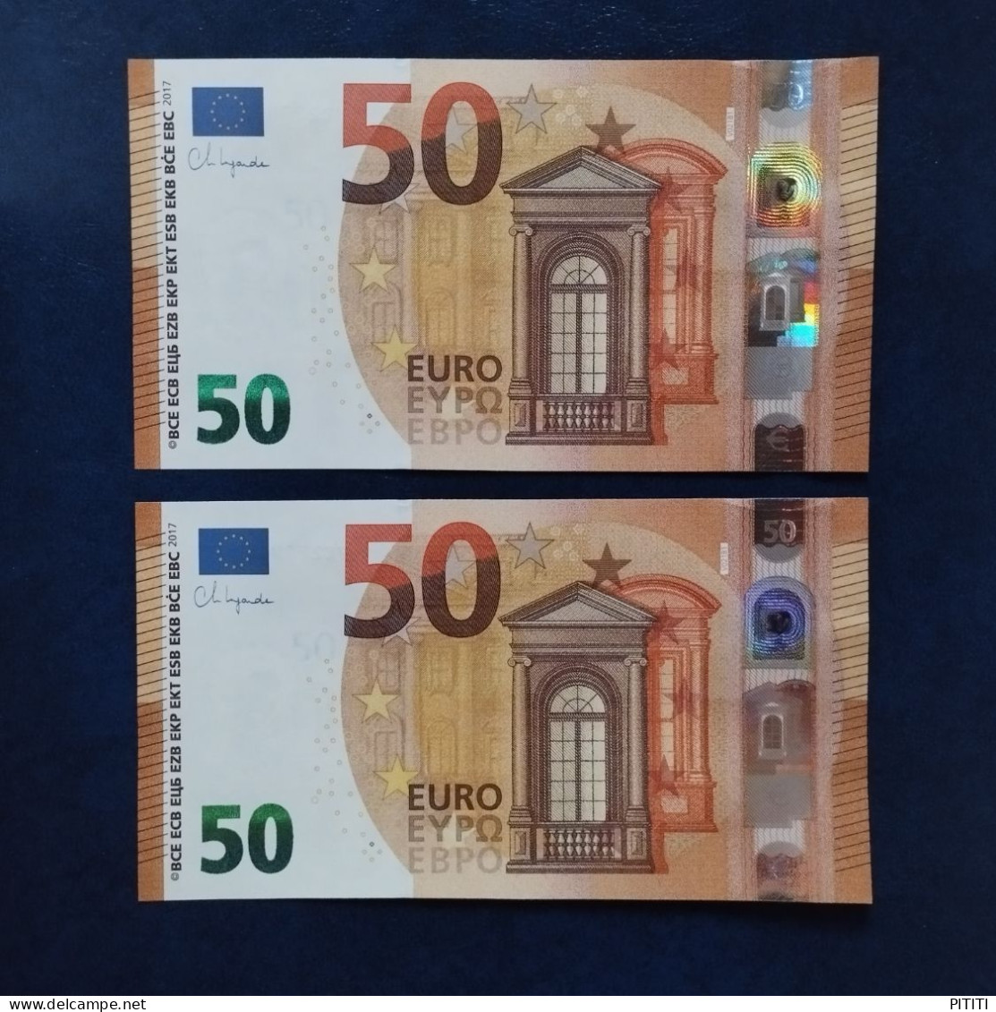 EURO SPAIN 50 V021B1 VC LAGARDE UNC, PAIR CORRELATIVE RADAR2 - 50 Euro