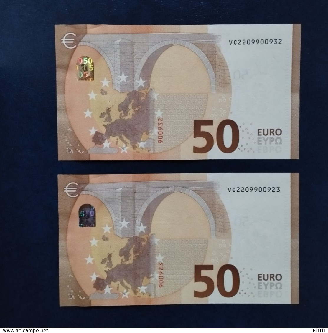 EURO SPAIN 50 V021B1 VC LAGARDE UNC, PAIR CORRELATIVE RADAR2 - 50 Euro