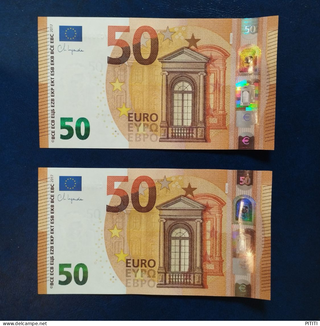 EURO SPAIN 50 V022A1 VC LAGARDE UNC, PAIR CORRELATIVE RADAR2 - 50 Euro