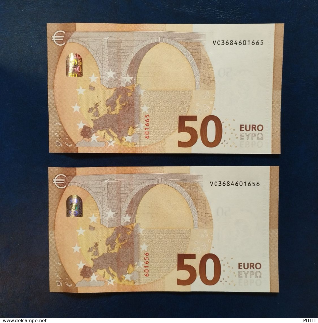 EURO SPAIN 50 V022A1 VC LAGARDE UNC, PAIR CORRELATIVE RADAR2 - 50 Euro