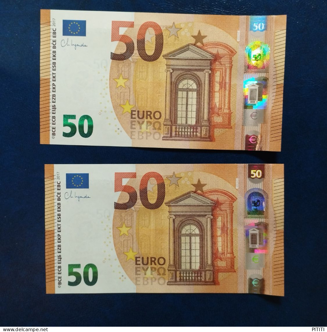 EURO SPAIN 50 V022H5 VC LAGARDE UNC, PAIR CORRELATIVE RADAR2 - 50 Euro