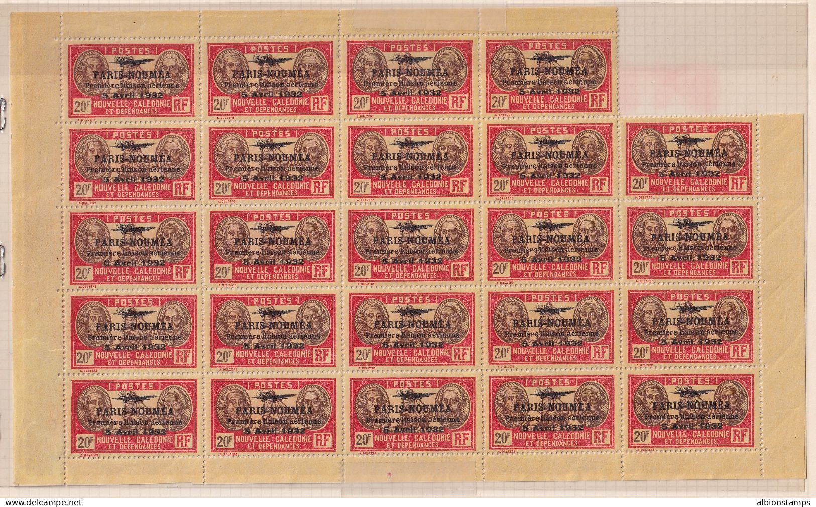 New Caledonia, Scott 207 (Yvert PA28), OG (tropicalized) Large Block - Nuevos