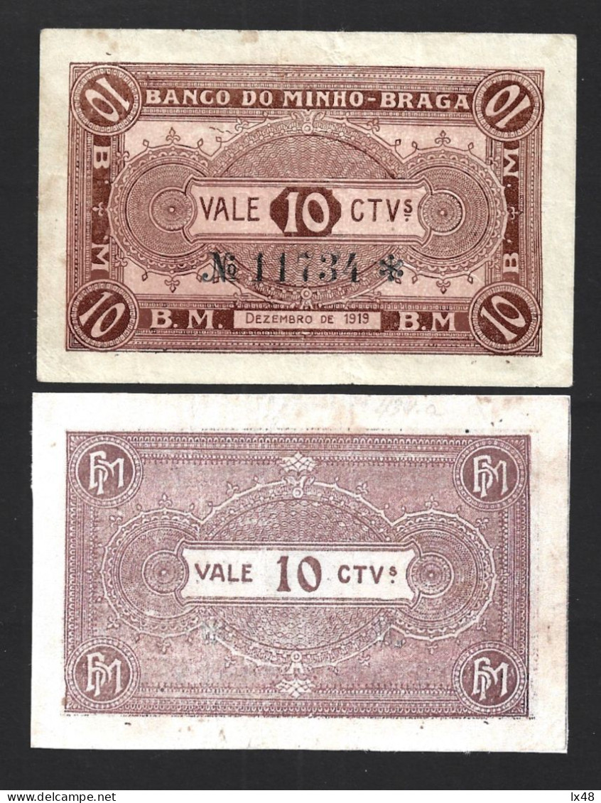 10 Centavos Banknote From Banco Do Minho, Braga. Issue 1919. Cédula De 10 Centavos Do Banco Do Minho, Braga. Emissão 191 - Alla Rinfusa - Monete