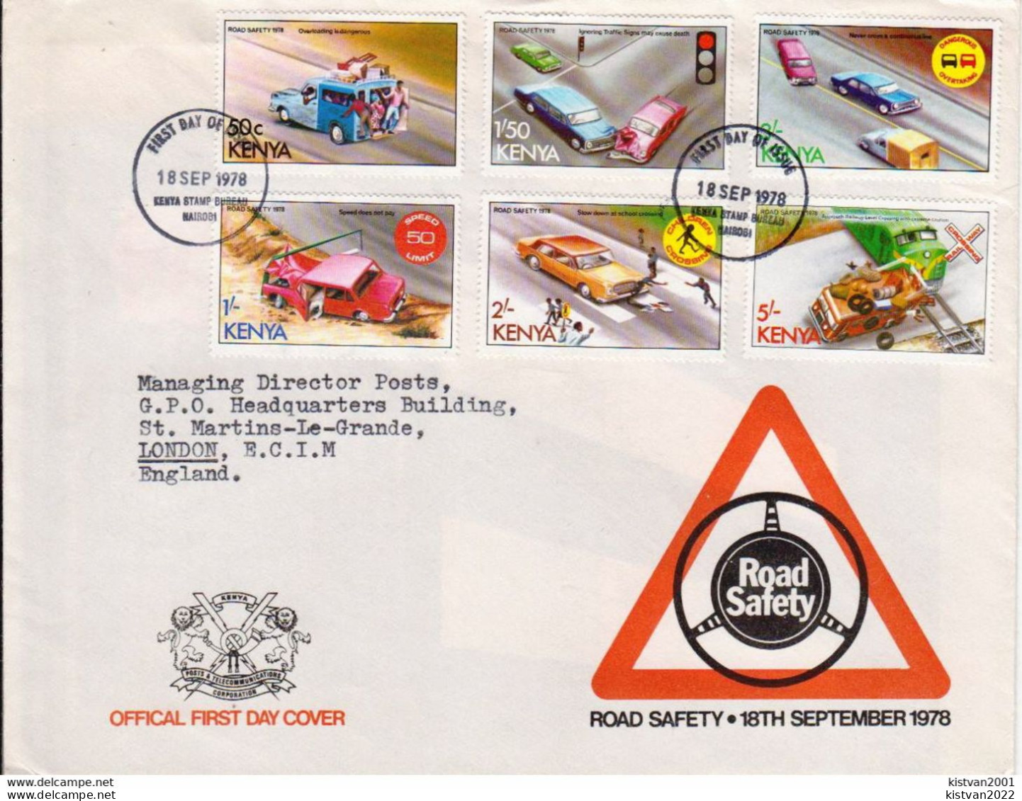 Postal History Cover: Kenya Set On Used FDC - Accidents & Road Safety