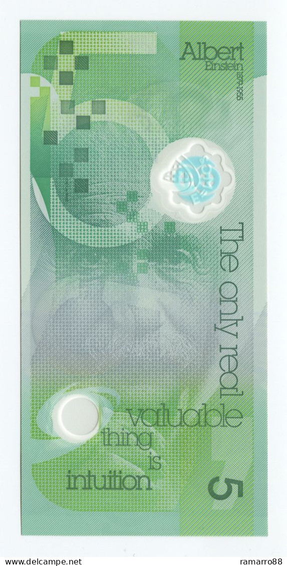 De La Rue - Albert Einstein "5" Type I - Guardian Polymer Specimen Test Note Unc - Fiktive & Specimen