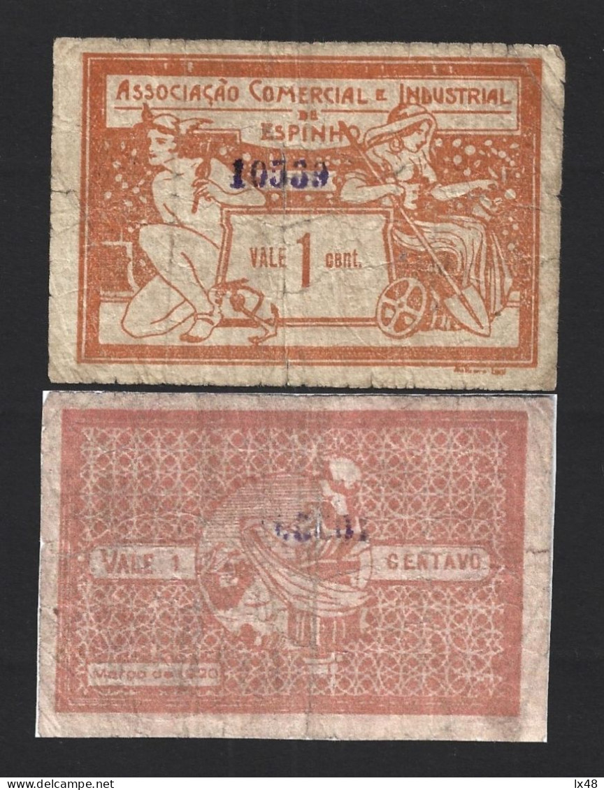 Cédula 1 Centavo Associação Comercial E Industrial Espinho,1920. Ancora. Praia De Espinho. Banknote 1 Cent Espinho, 1920 - Mezclas - Monedas