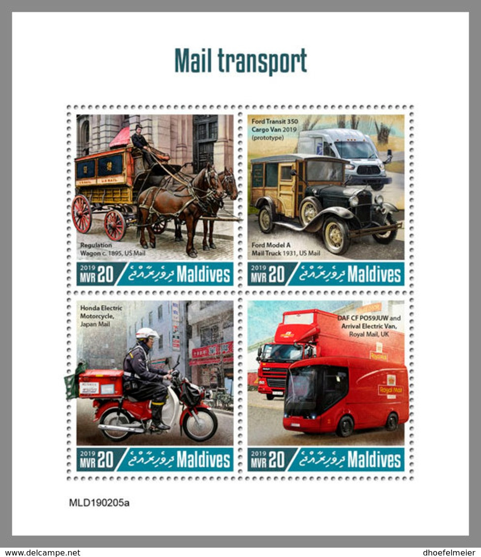 MALDIVES 2019 MNH Buses Busse Bus Mail Transport M/S - IMPERFORATED - DH1921 - Bussen