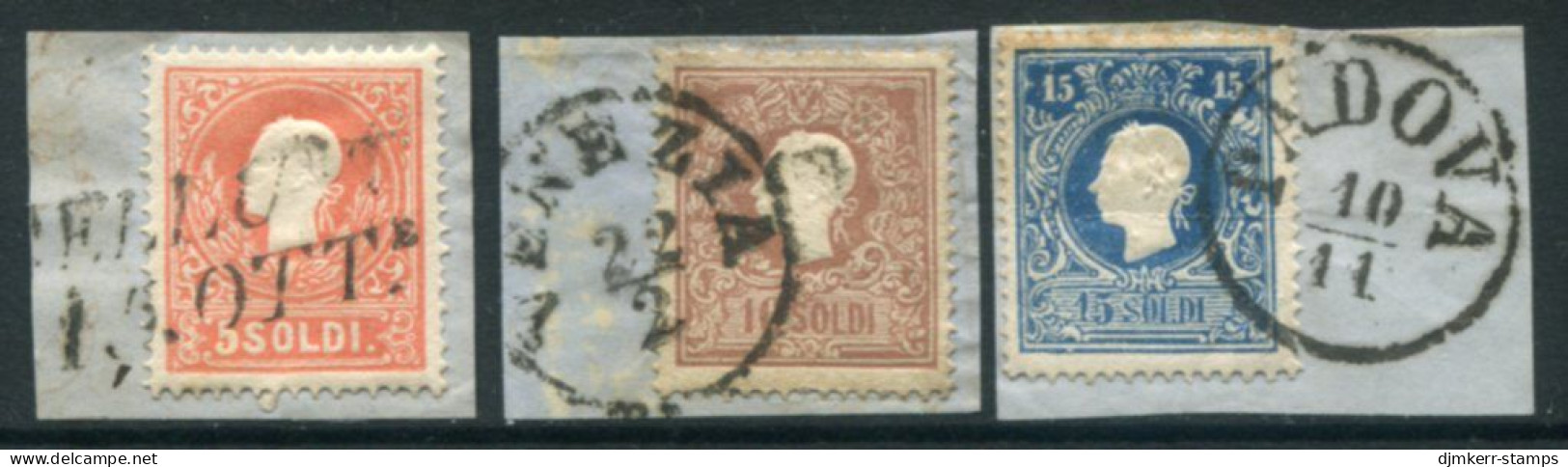 LOMBARDY-VENETIA 1858 Franz Joseph.5, 10 15 So. Type II Used On Pieces.  Michel 9-11 II - Gebraucht