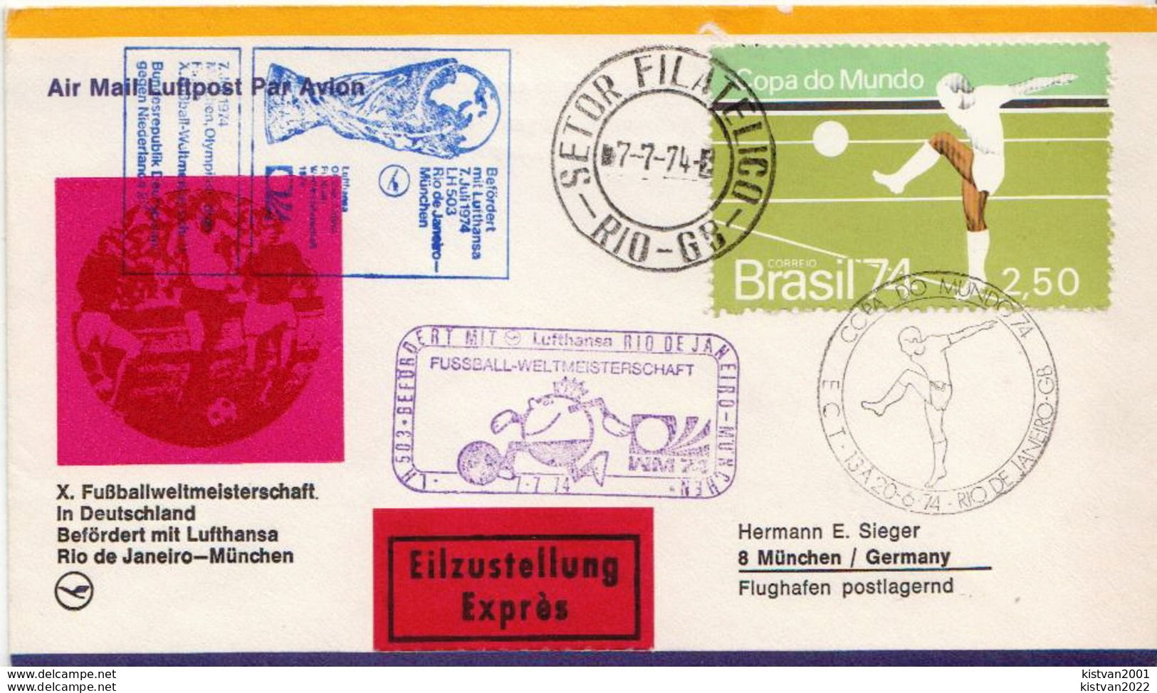 Postal History Cover: Brazil Football Stamps From SSs And Copernic On Cover - Lettres & Documents