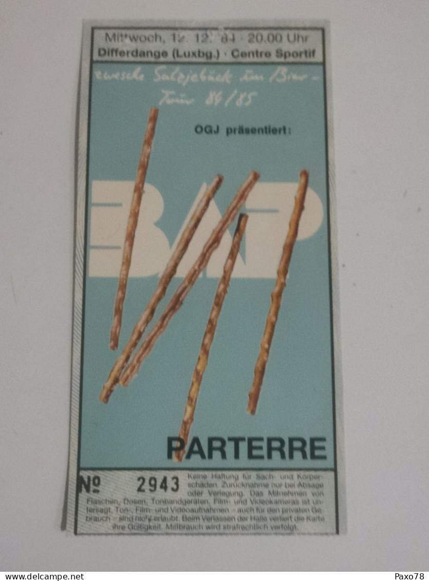Ticket D'entrée, Luxembourg Differdange 1984 - Toegangskaarten