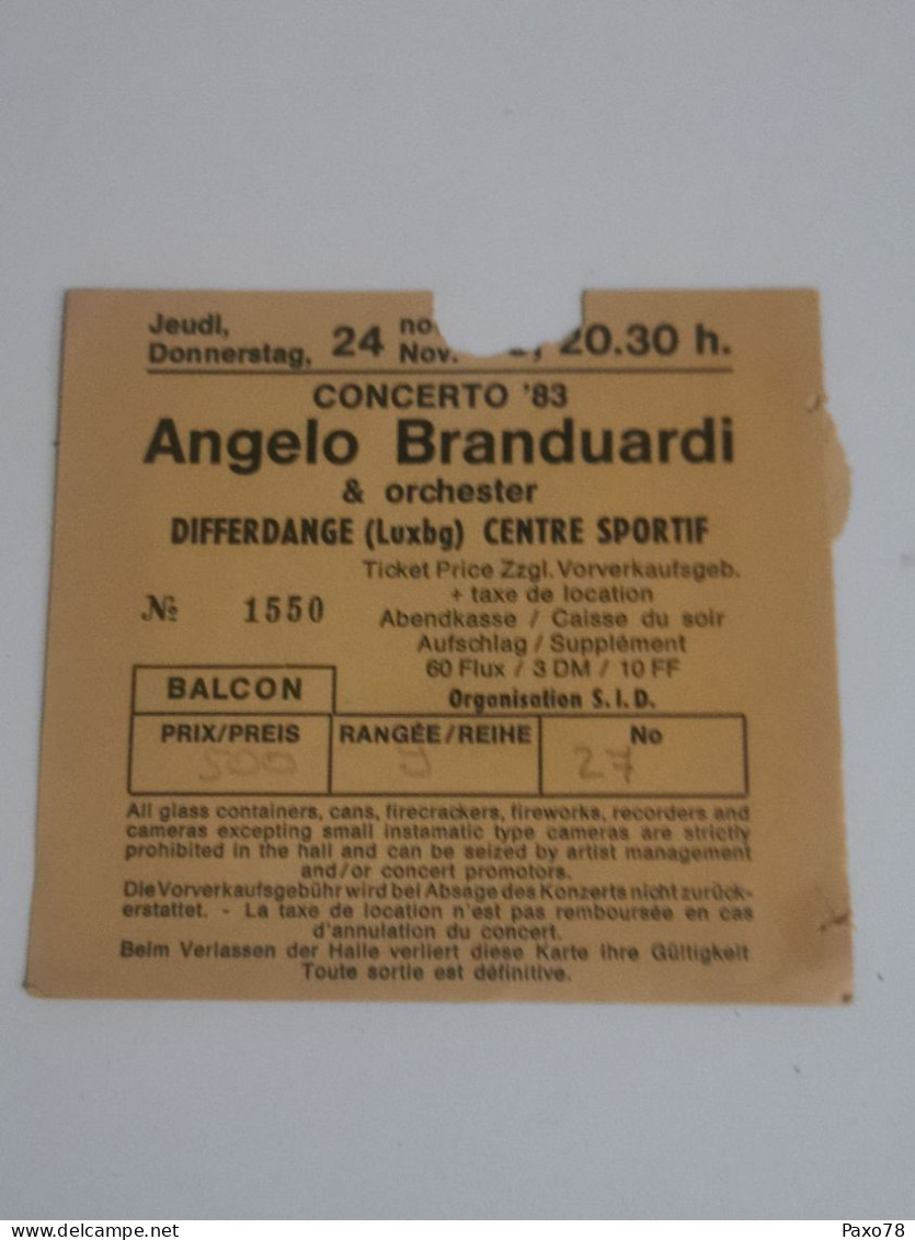 Ticket D'entrée, Luxembourg Differdange 1983 - Toegangskaarten