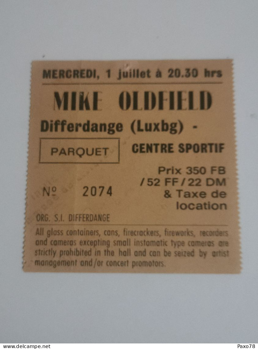 Ticket D'entrée, Luxembourg Differdange 1983 - Eintrittskarten