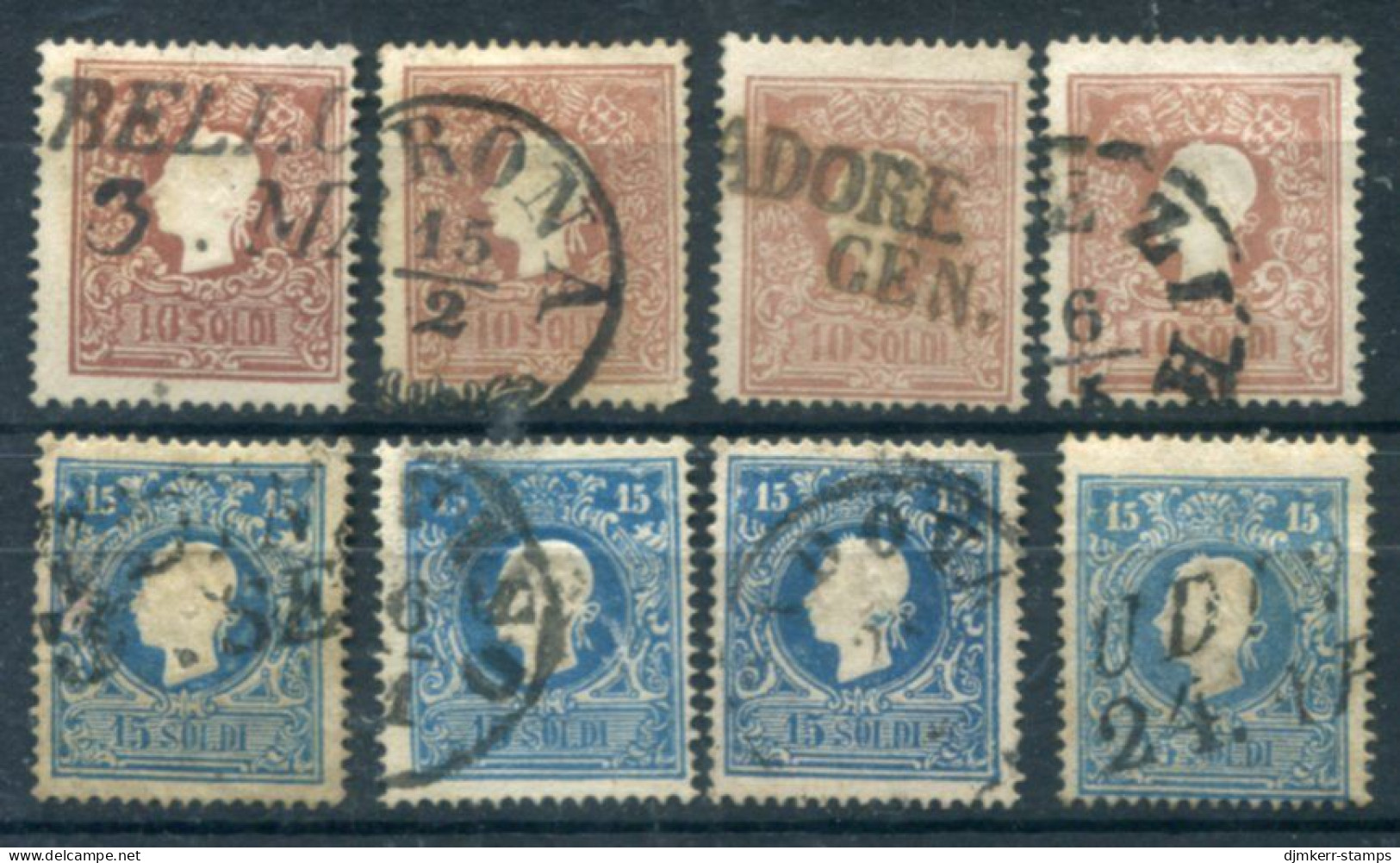 LOMBARDY-VENETIA 1858 Franz Joseph.10 And 15 So. Type II Used X 4.  Michel 10-11 II - Usados