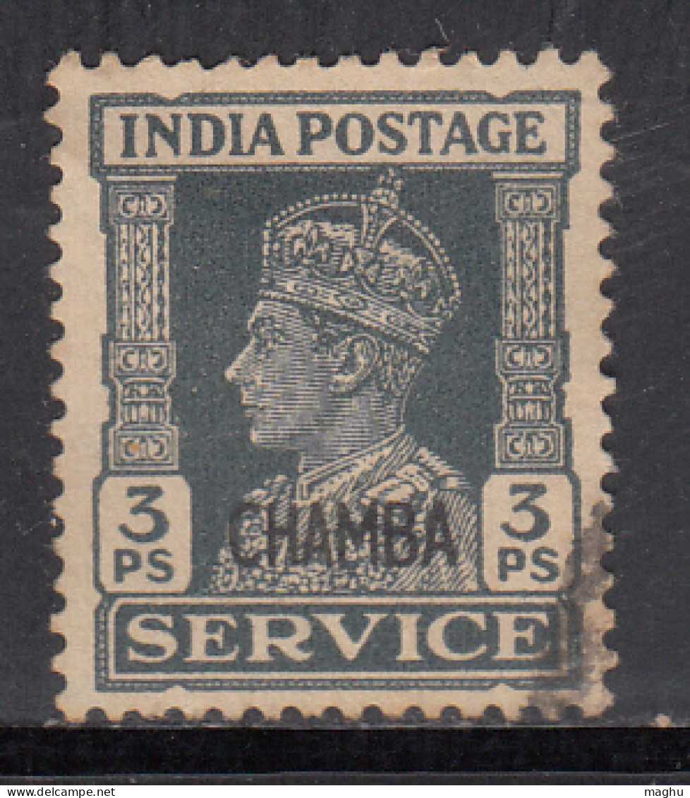3p SERVICE, Chamba Used 1940 - 1943, KGVI Series SGO72, British India, - Chamba