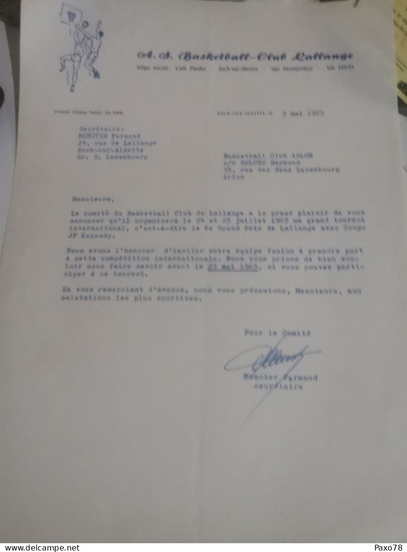 Lettre, À. S. Basketball Club Lallange 1965 - Briefe U. Dokumente