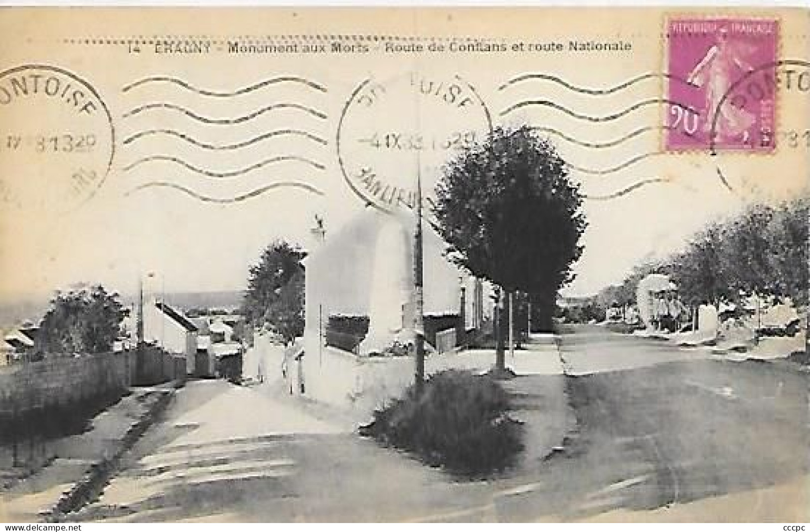 CPA Eragny Monument Aux Morts Route De Conflans Et Route Nationale - Eragny