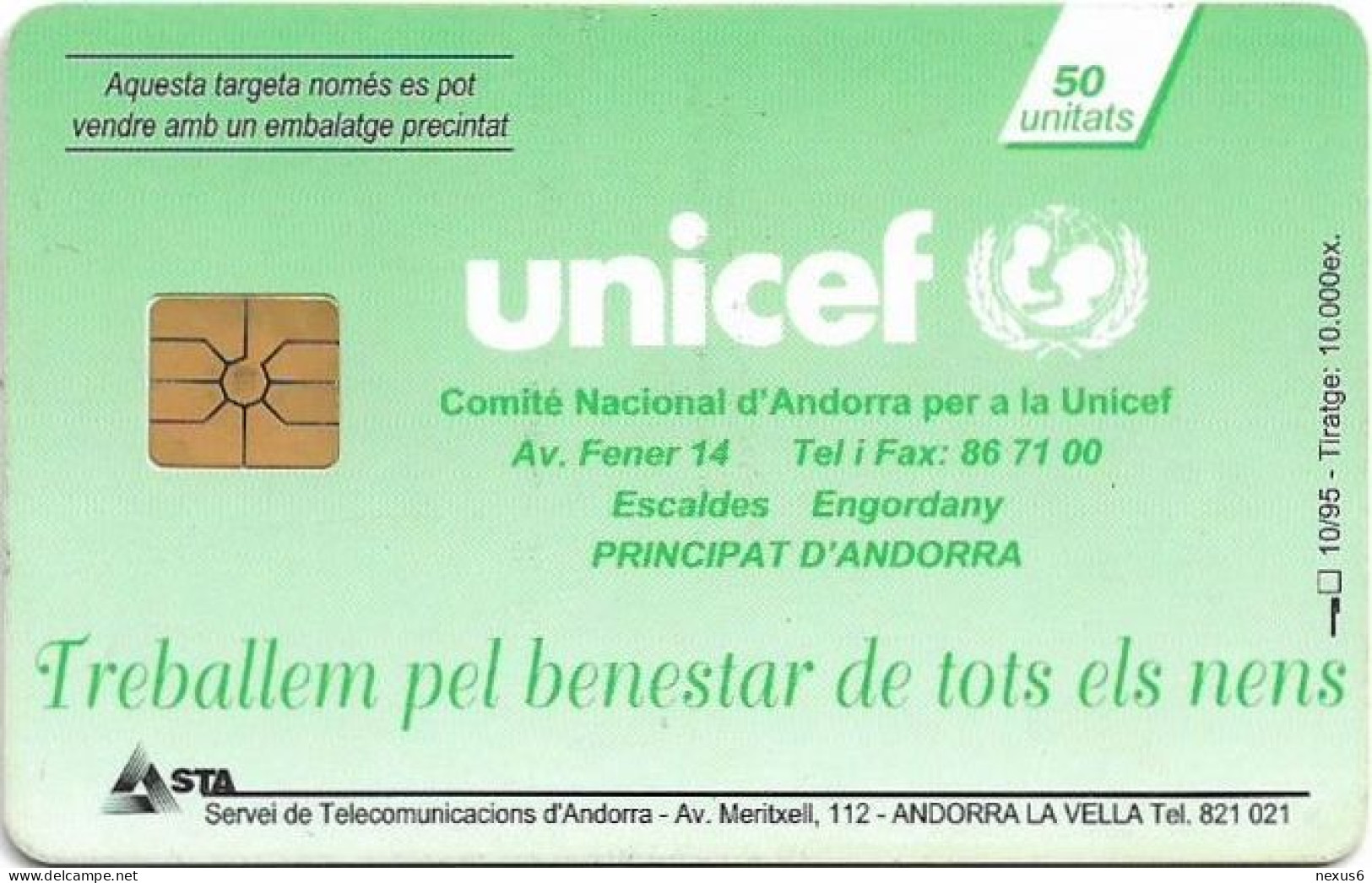 Andorra - STA - STA-0034 - Unicef, Gem1A Symm. Black, 10.1995, 50Units, 10.000ex, Used - Andorra