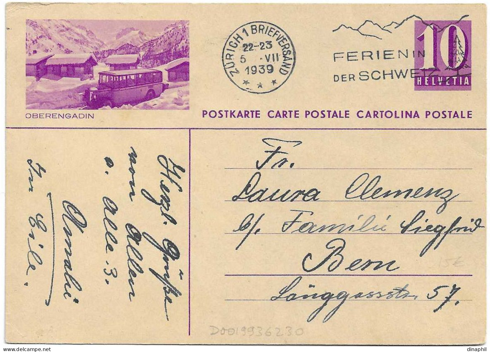 Suisse - Entier Postal Au Départ De Zurich 05-07-1939  (Image Automobile Postale Oberengadin) - Busses