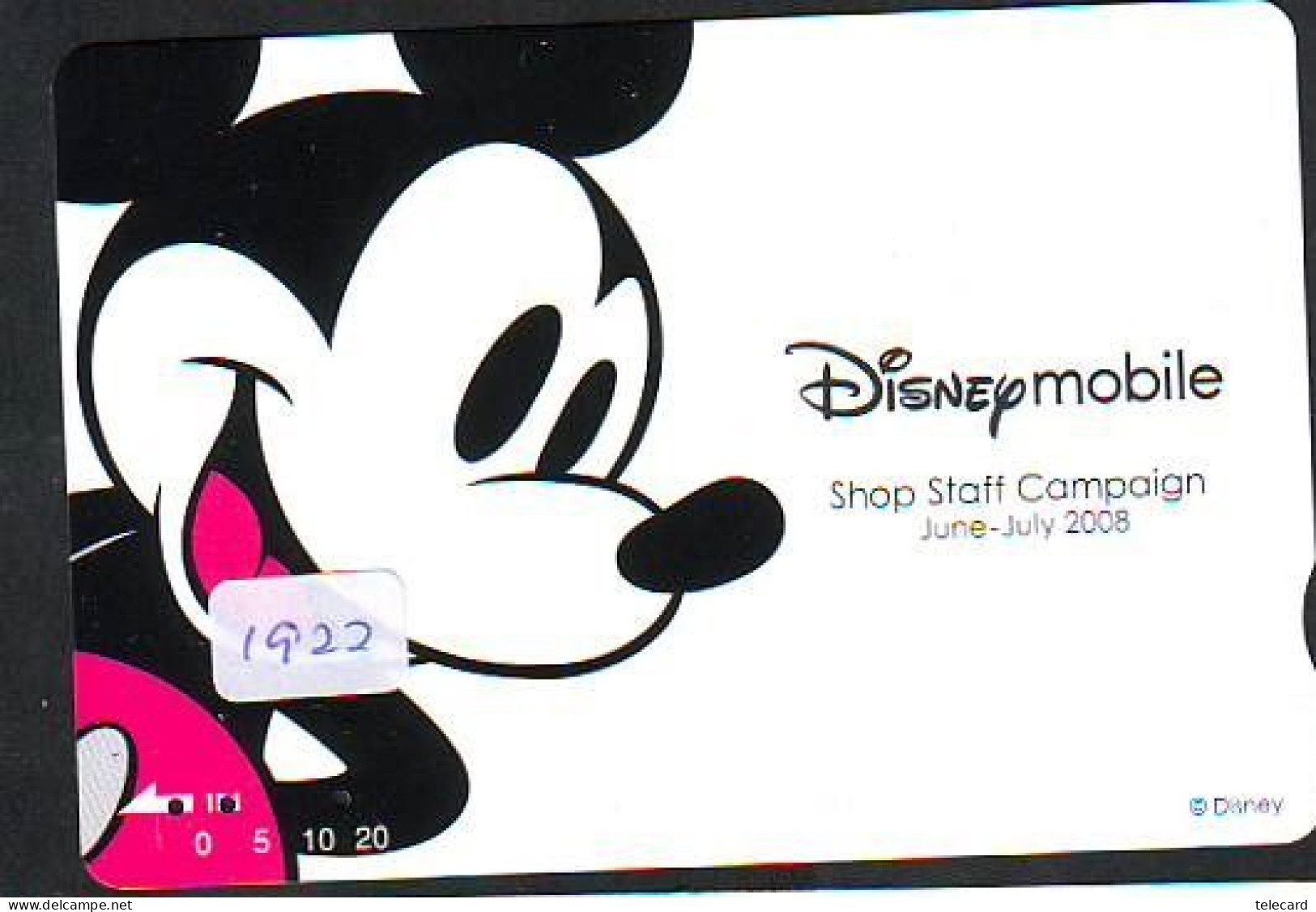 Carte Prépayée Japon DISNEY Mobile (1922) MICKEY MOUSE Bise Bisou Baiser Kiss - Japan Prepaid Card Quo Karte - Disney