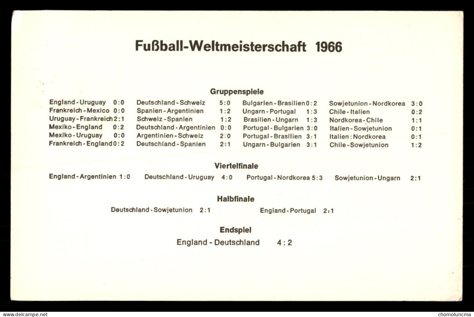 Germany Results Cards Special Cancel Vizeweltmeister VICE WORLD CHAMPION England Cup 66 Football Fussball Soccer FIFA - 1966 – England