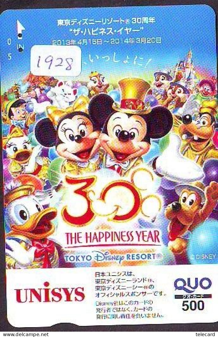 Carte Prépayée Japon * DISNEY 30 THE HAPPINESS YEAR (1928)   Prepaid Card Japan Karte  JAPAN * - Disney