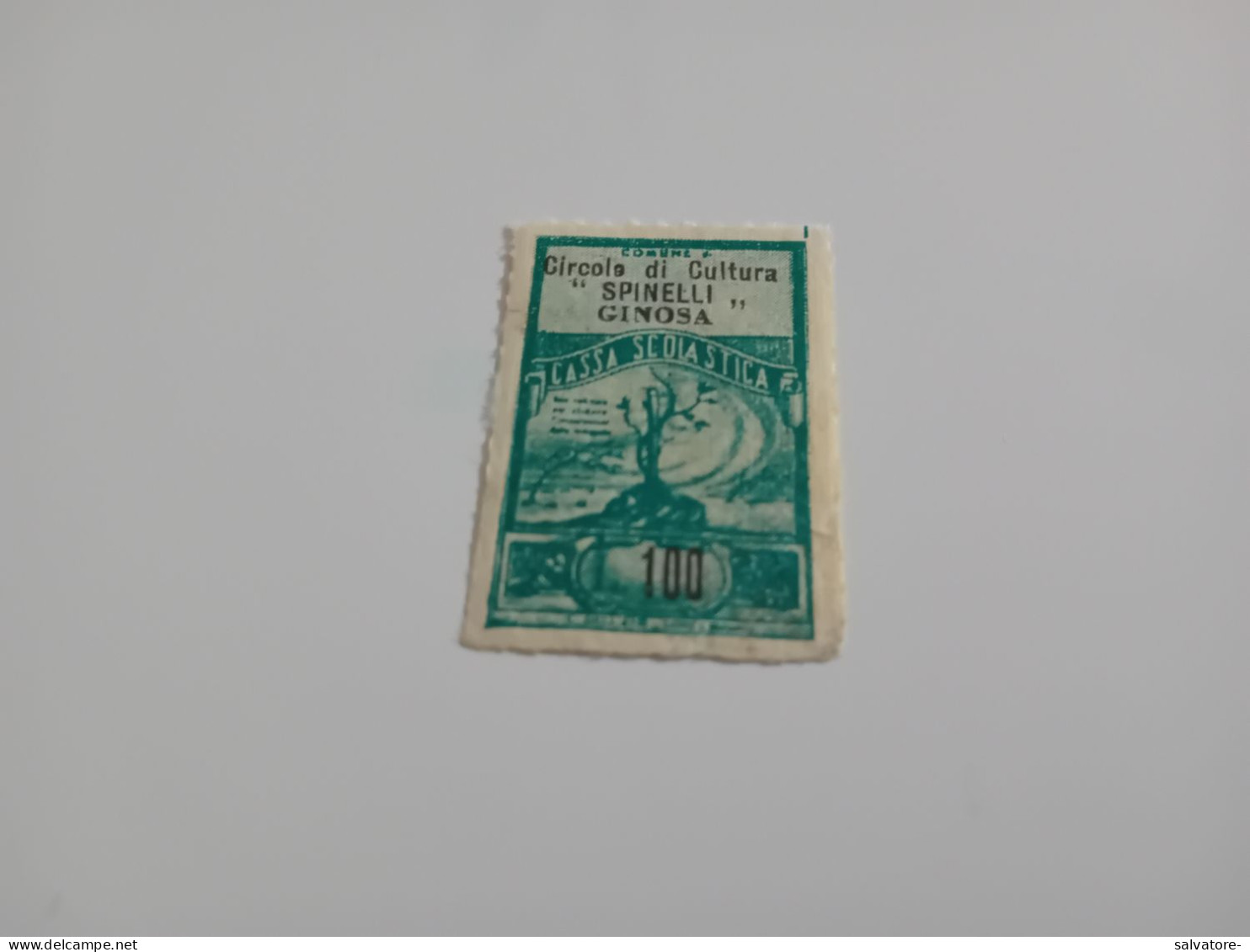 MARCA DA BOLLO COMUNE CIRCOLO DI CULTURA SPINOSA GINOSA- CASSA SCOLASTICA L.100 - Revenue Stamps