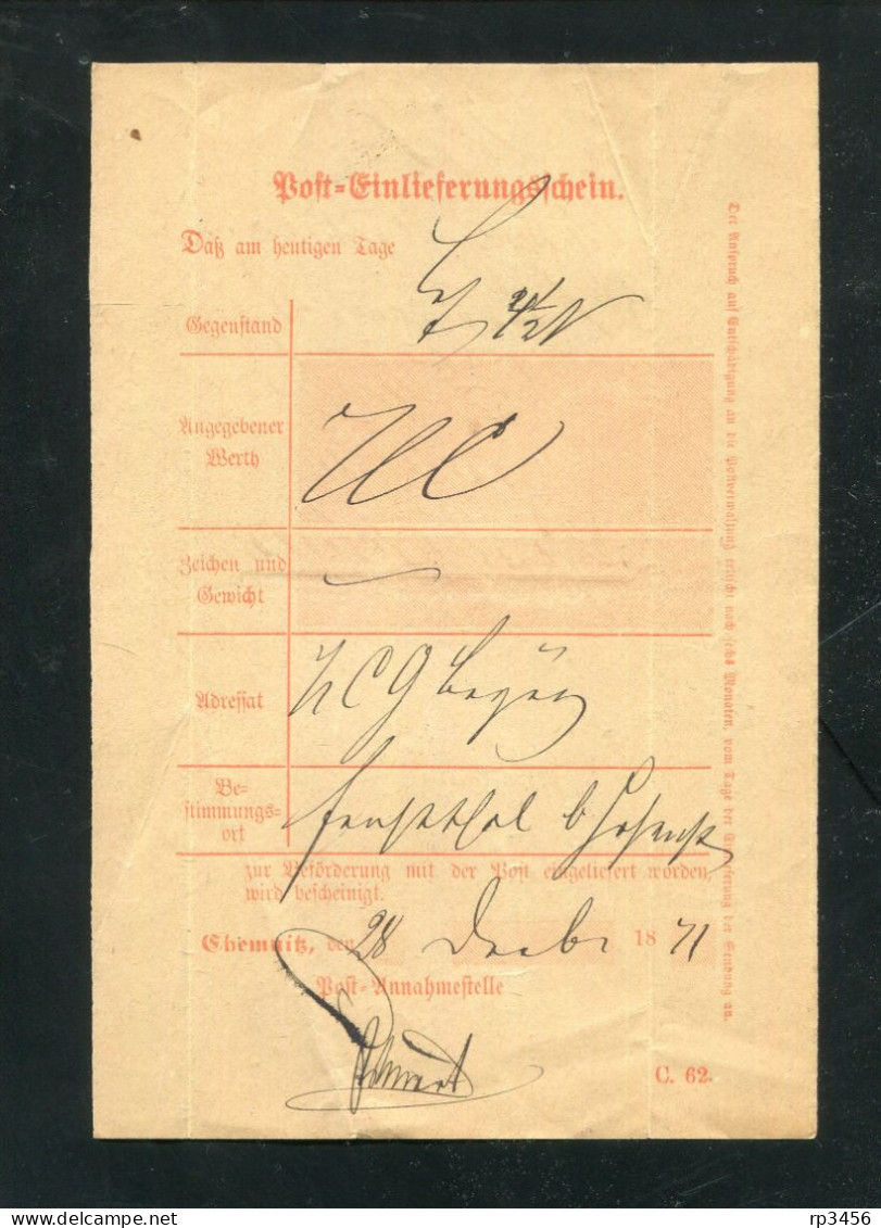 "SACHSEN" 1871, Postschein Ortsdruck "Chemnitz" (2397) - Sachsen
