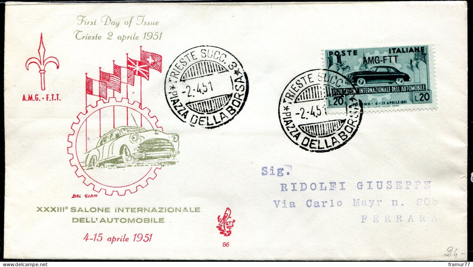 FDC Trieste - VENETIA Viaggiata 1951 Salone Auto - Marcophilie