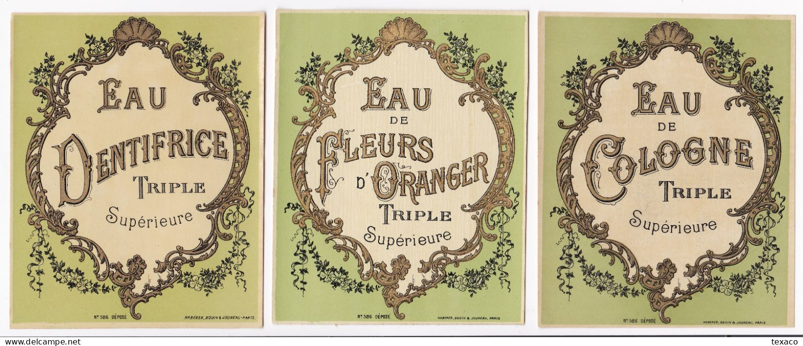 Lot De 3 Superbes étiquettes Anciennes - FLEUR ORANGER, COLOGNE, DENTIFRICE  - Litho Chromo Vernies Début XXème - RARE ! - Etiquettes