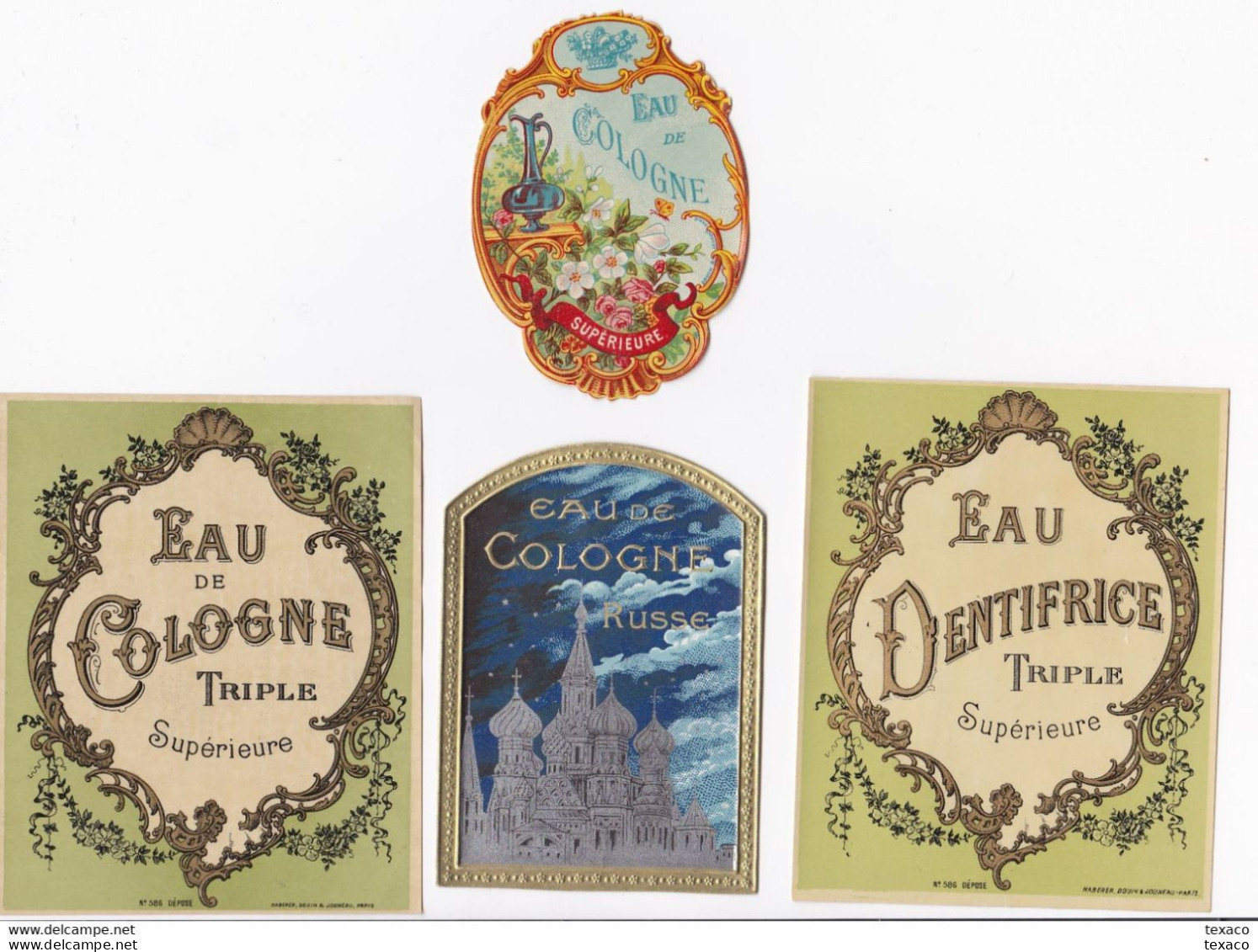 Lot De 4 Magnifiques étiquettes Anciennes - EAU DE COLOGNE Et EAU DE DENTIFRICE - Litho Chromo Début XXème - Etiquettes