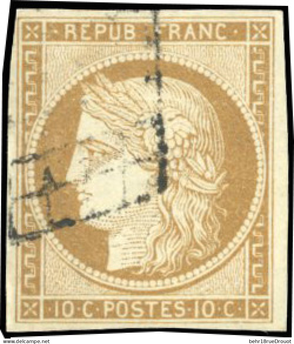 Obl. 1 - 10c. Bistre-jaune. Obl. Grille Légère. TB. - 1849-1850 Cérès
