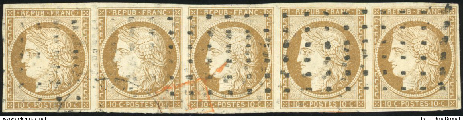 Obl. 1 - 10c. Bistre. Bande De 5. Obl. Points Moyens. SUP. - 1849-1850 Ceres