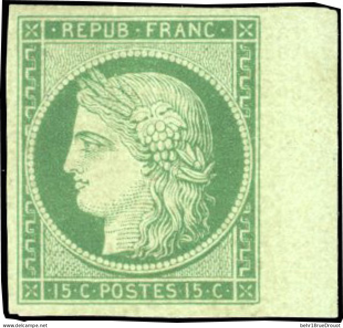 * 2b - 15c. Vert-foncé. Bord De Feuille. Fraîcheur Exceptionnelle. SUP. RR. - 1849-1850 Cérès