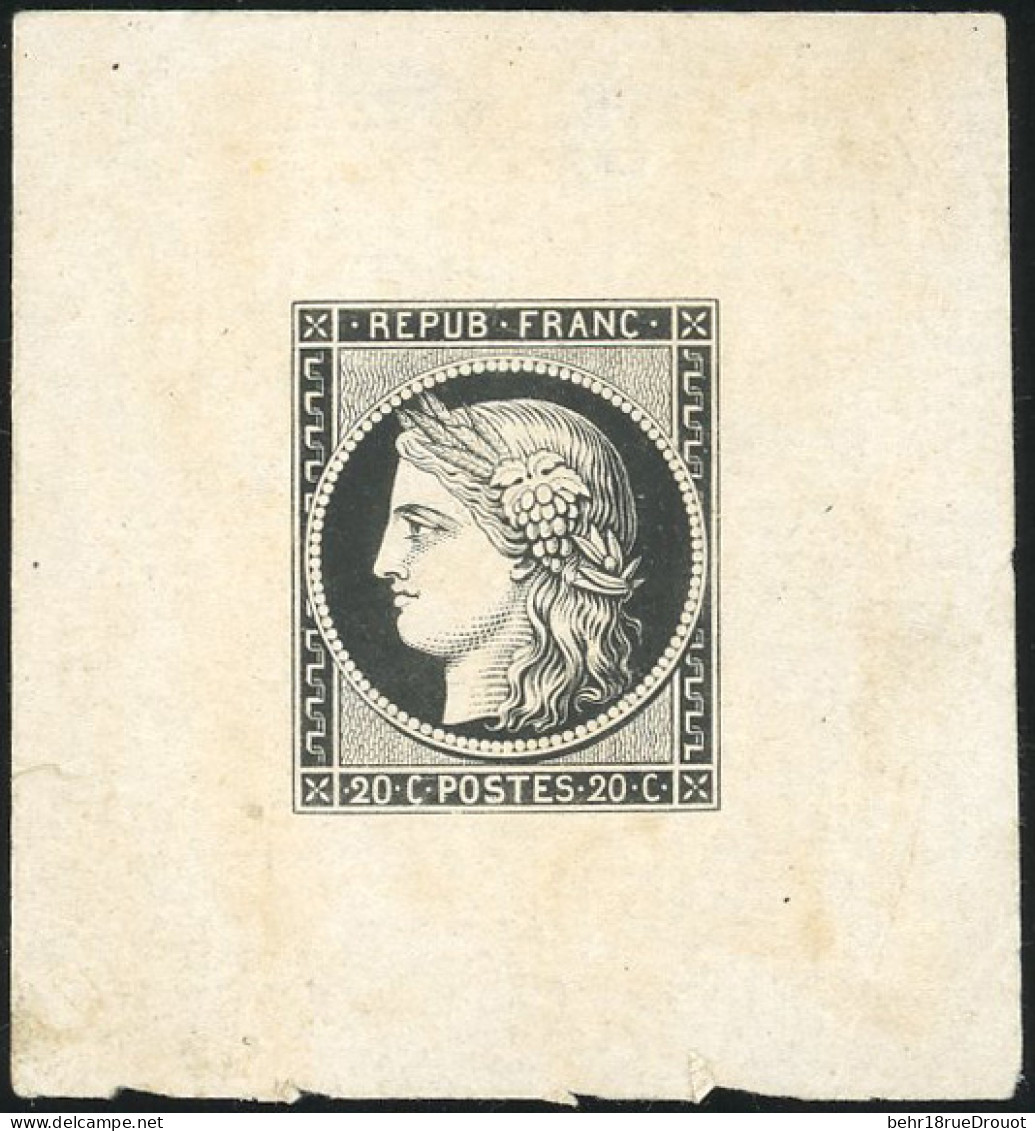 (*) 3 - Epreuve Du 20c. En Noir S/feuillet. Tirage Primitif De Ce Timbre Mythique. 3ème Pièce Vue à Ce Jour. SUP. RRR. - 1849-1850 Cérès