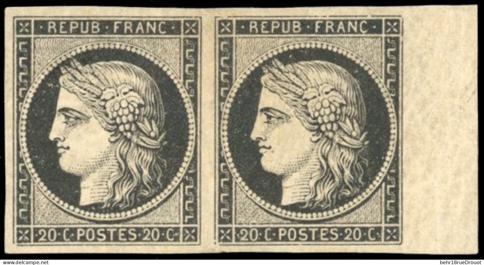 * 3 - Paire Du 20c. Noir S/jaune. BdeF. SUP. - 1849-1850 Cérès