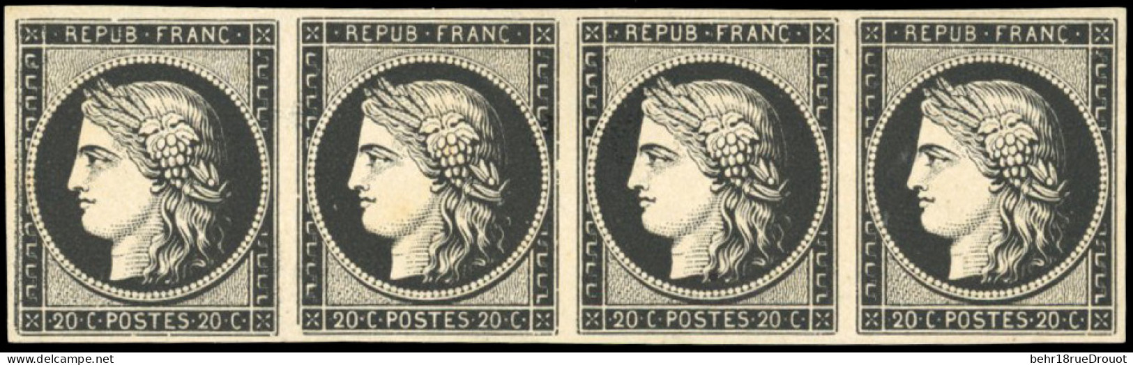 (*) 3a - 20c. Noir S/blanc. Bande De 4. TB. - 1849-1850 Cérès
