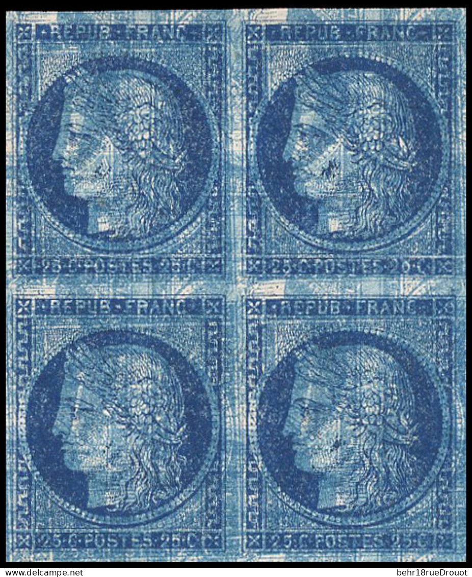 (*) 4 - Essai Du 25c. En Bleu. Triple Impression. Bloc De 4. SUP. - 1849-1850 Cérès