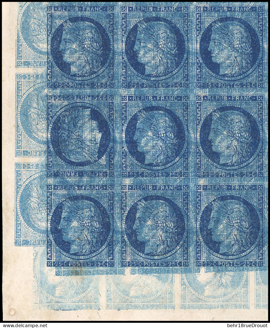 (*) 4 - Essai Du 25c. En Bleu Avec Tête-Bêche Dans Un Bloc De 9. Triple Impression. CdeF. Tête-bêche En Position 131 Du  - 1849-1850 Cérès