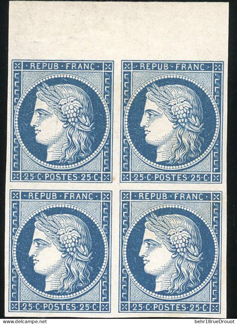 (*) 4a - 25c. Bleu Foncé. Bloc De 4. HdeF. Fraîcheur Postale. SUP. - 1849-1850 Cérès