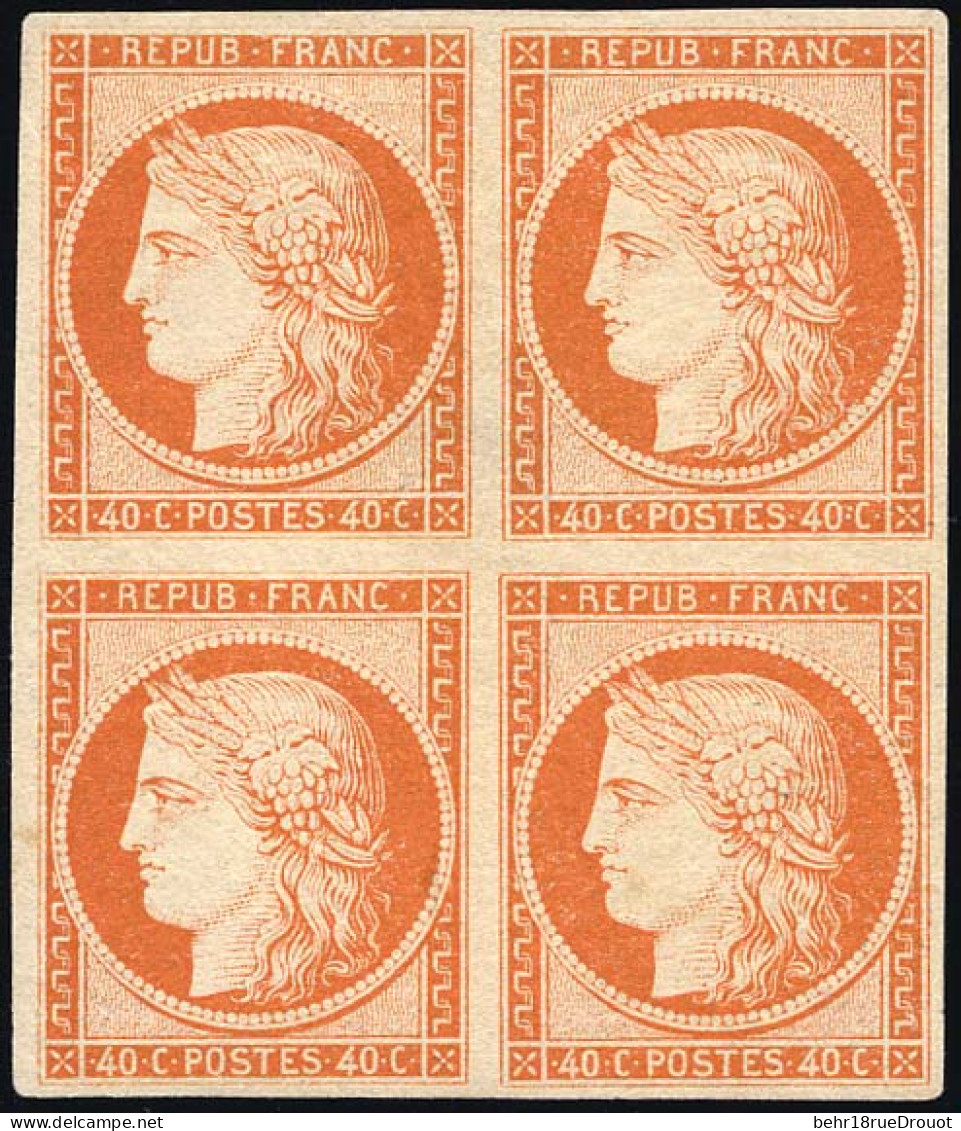 * 5 - 40c. Orange. Gomme Blanche. Bloc De 4. Fraîcheur Postale. Ex Collection LOEUILLET. SUP. - 1849-1850 Cérès