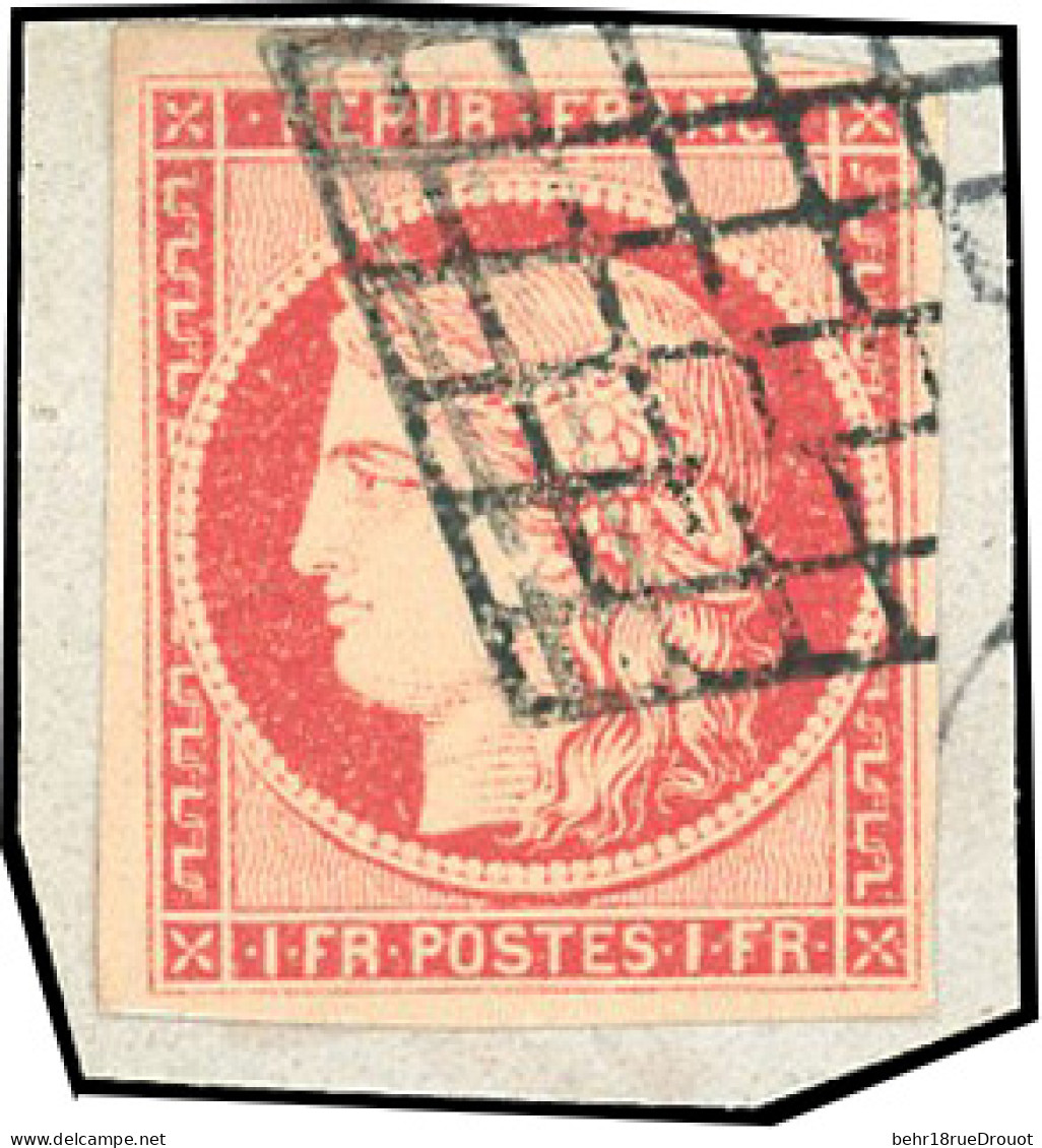 Obl. 7 - 1F. Vermillon. Faux. Obl. Grille S/petit Fragment. Belle Présentation. - 1849-1850 Cérès