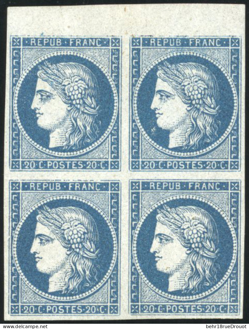 ** 8b - 20c. Bleu Foncé S/azuré Dit ''ASTRUC''. Bloc De 4. Bord De Feuille. SUP. R. - 1849-1850 Cérès