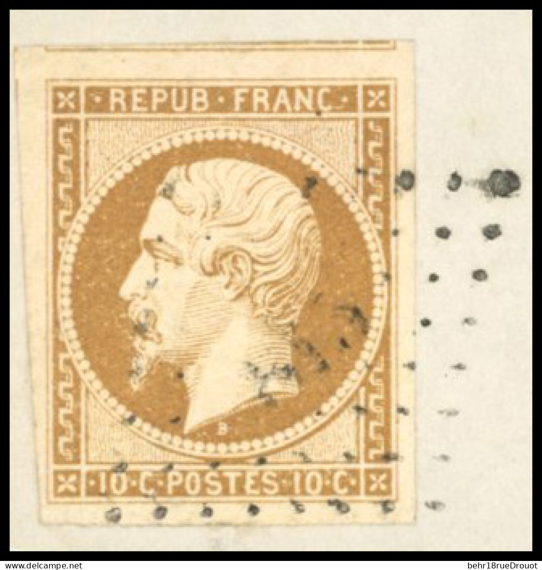 Obl. 9 - 10c. Bistre-jaune. Obl. PC S/petit Fragment. Très Grandes Marges. SUP. - 1852 Luis-Napoléon