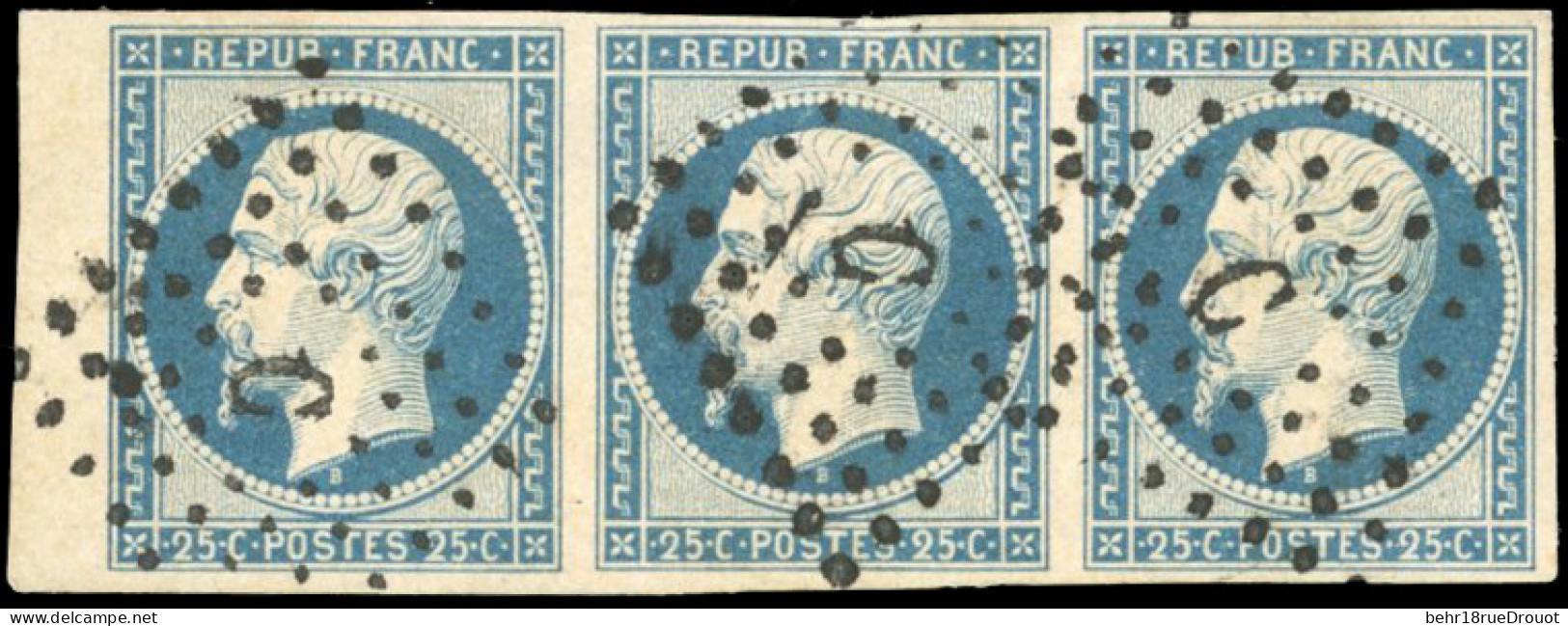Obl. 10 - 10c. Bleu Laiteux. Bande De 3. Obl. ''C''. Petit BdeF. SUP. - 1852 Louis-Napoléon