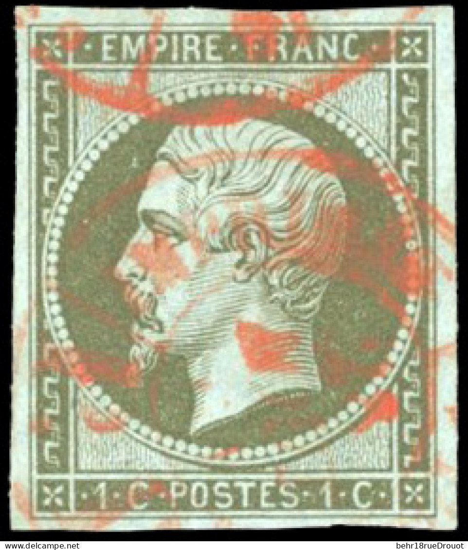 Obl. 11 - 1c. Olive. Obl. Rouge Des Imprimés. SUP. - 1853-1860 Napoleon III